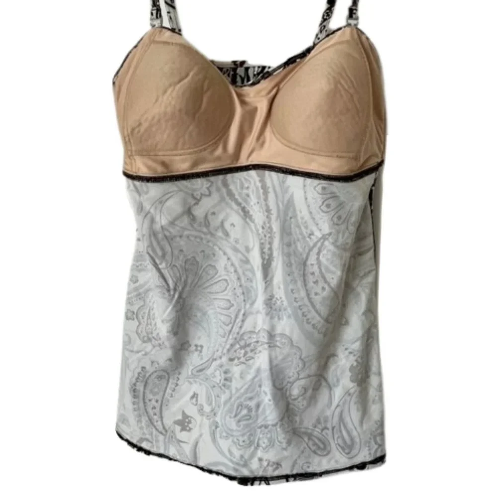 Lands' End B/W Paisley Adjustable Tankini - Black/White - 10 - Picture 9 of 9
